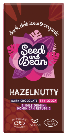 Seed and Bean   DARK 58% HAZELNUT FAIRTRADE & ORGANIC 75G BAR