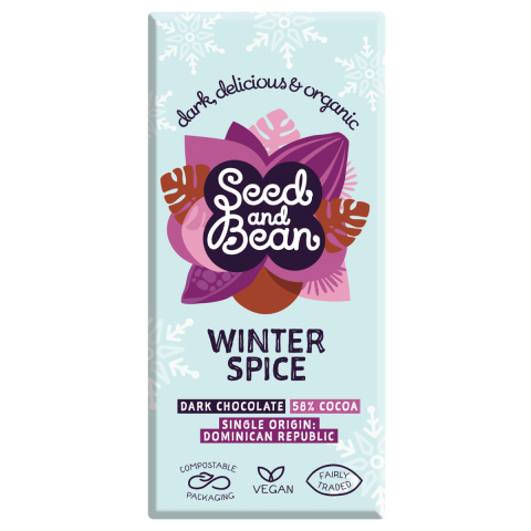 Seed and Bean   DARK 58% FAIRTRADE WINTER SPICE & ORGANIC 75G BAR