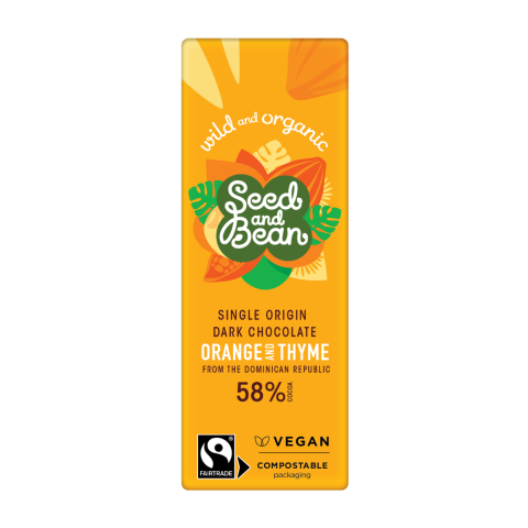 Seed and Bean   DARK 58% FAIRTRADE & ORGANIC ORANGE & THYME 25G BAR