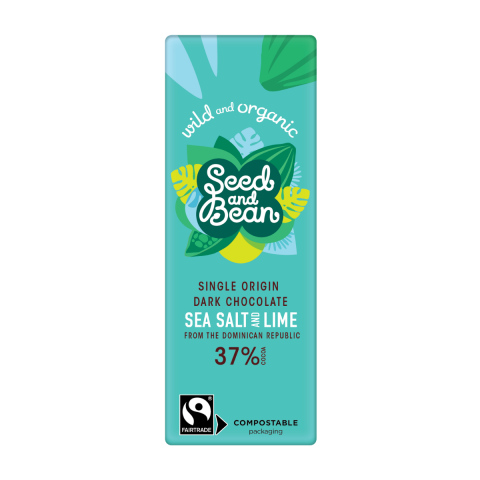 Seed and Bean   MILK 37% FAIRTRADE & ORGANIC CORNISH SEA SALT & TROPICAL LIME 25G BAR