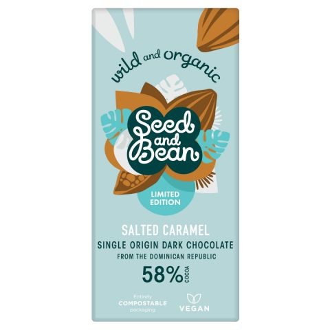 Seed and Bean   SALTED CARAMEL 58% DARK CHOCOLATE 75G BAR